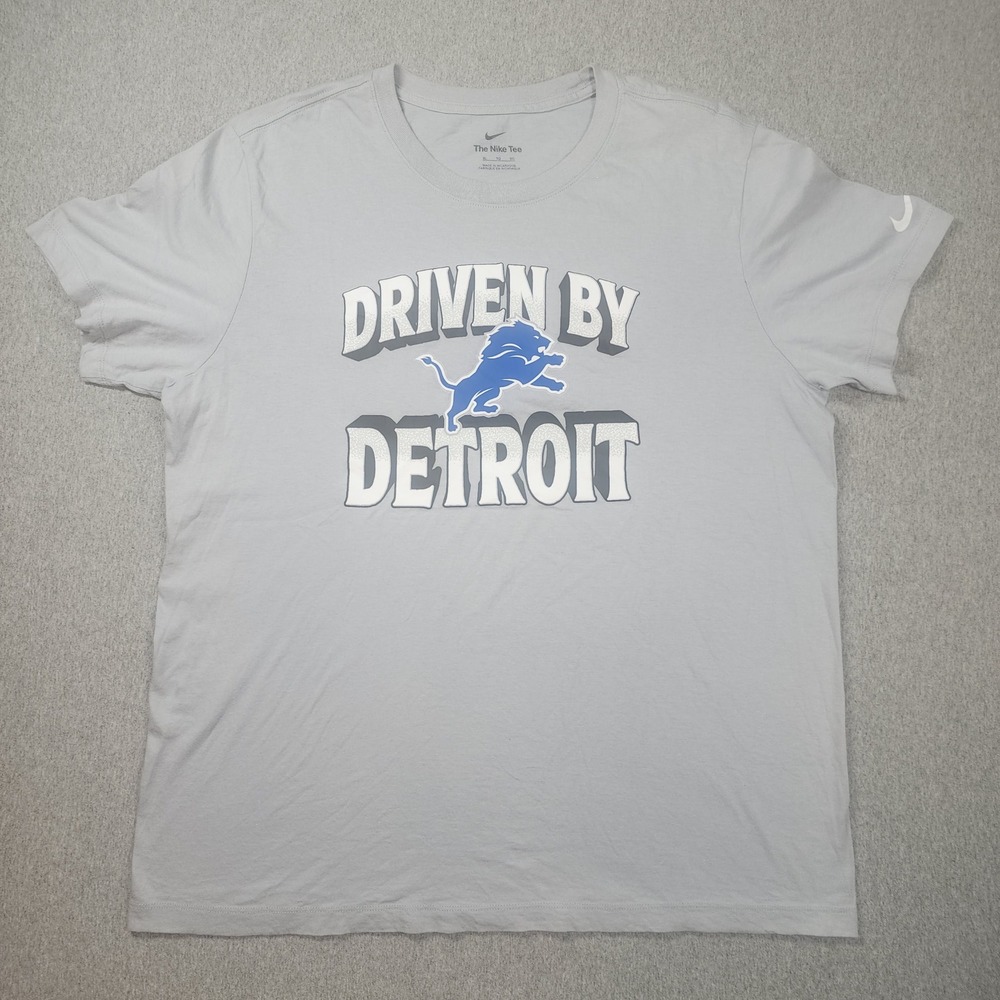 Nike Detroit Lions T-Shirt Mens XL Grey Good Driven By Detroit Graphic Tee